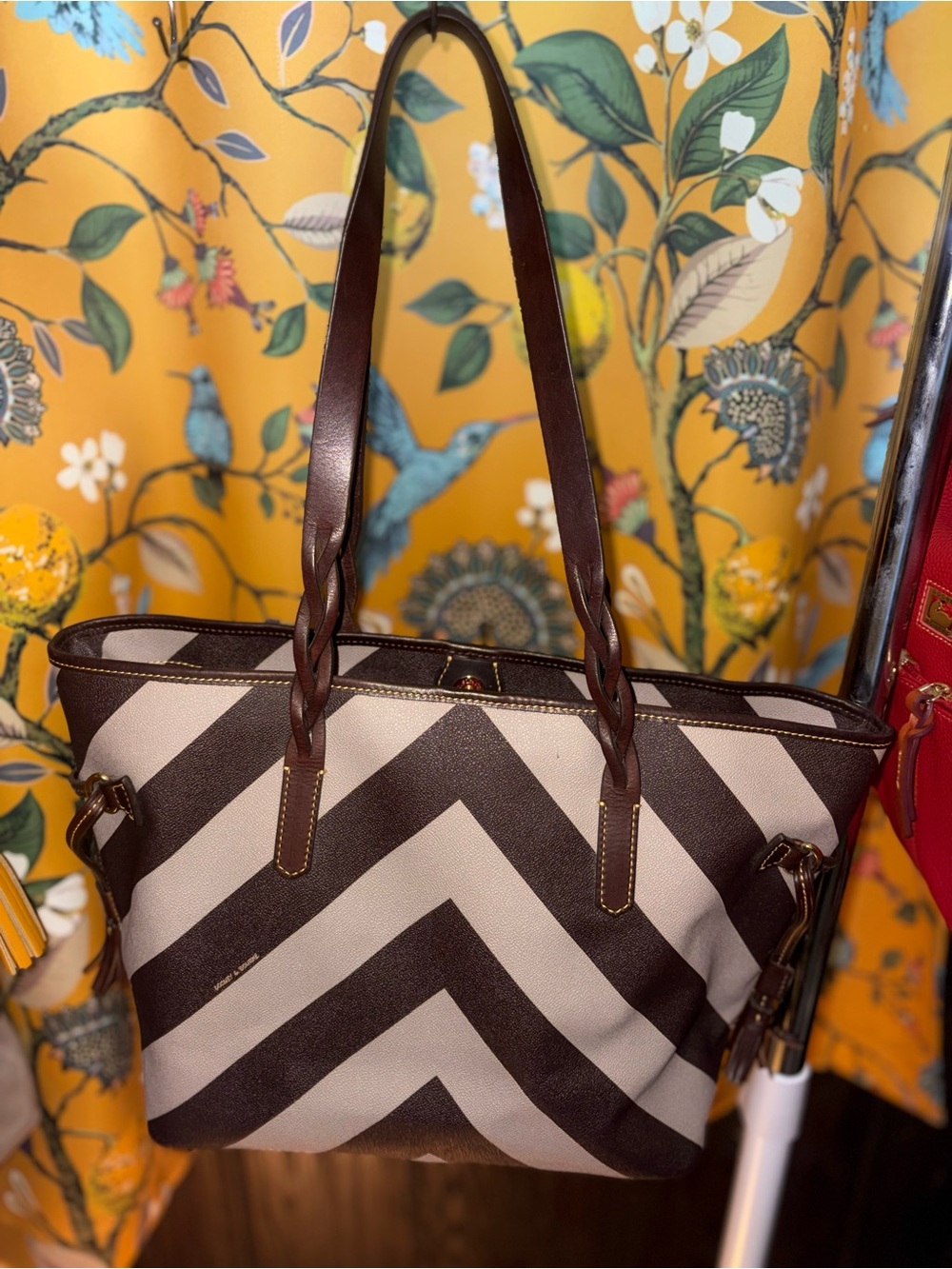 Dooney & Bourke Brown Chevron Bailey Tote Bag - Picture 3 of 5